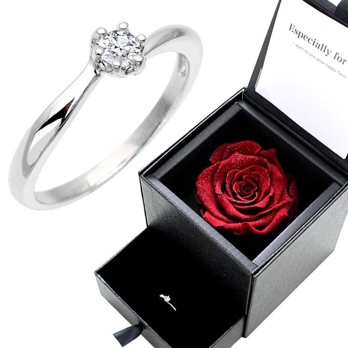 【シアーズ公式】 6本爪リング CZ プロポーズ 婚約指輪 プリザーブドフラワー 薔薇 ダイヤモンドローズ ボックス 11号